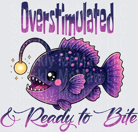 Overstimulated & Ready to Bite Cute Anglerfish with Galaxy Colors UV DTF Decal