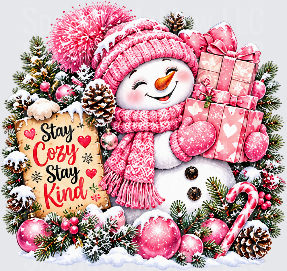 Cozy Snowman Stay Kind DTF Transfer for Fabrics