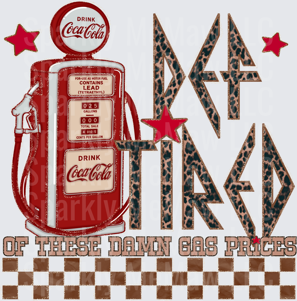 Vintage Coca-Cola Gas Pump with Leopard Print Diamond Pattern Of These Damn Gas Prices DTF Transfer for Fabric