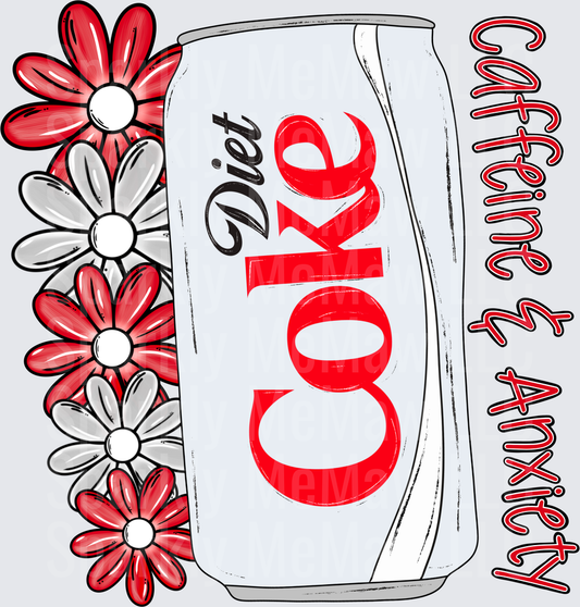 Diet Coke Can with Red and White Flowers DTF Transfer for Fabric