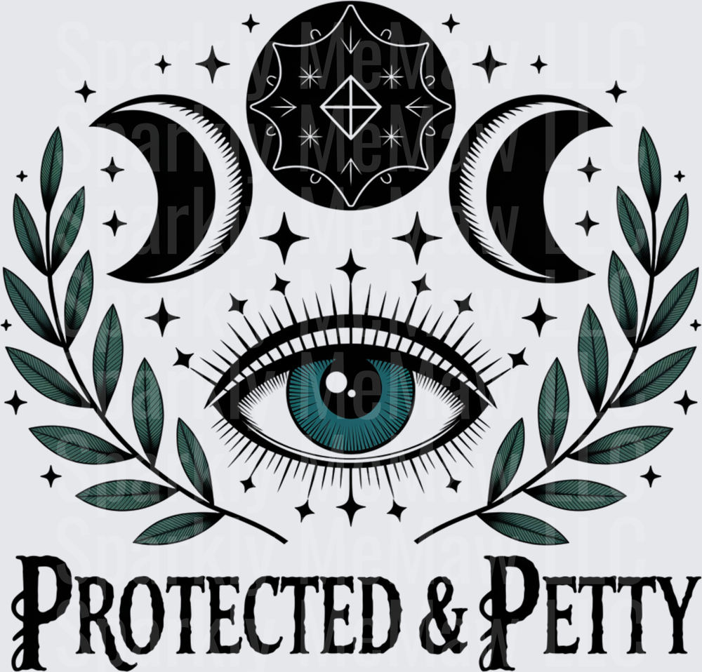 Protected & Petty All Seeing Eye Moon Phases Mystical Botanical Design UV DTF Decal
