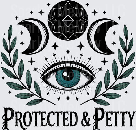 Protected & Petty All Seeing Eye Moon Phases Mystical Botanical Design UV DTF Decal
