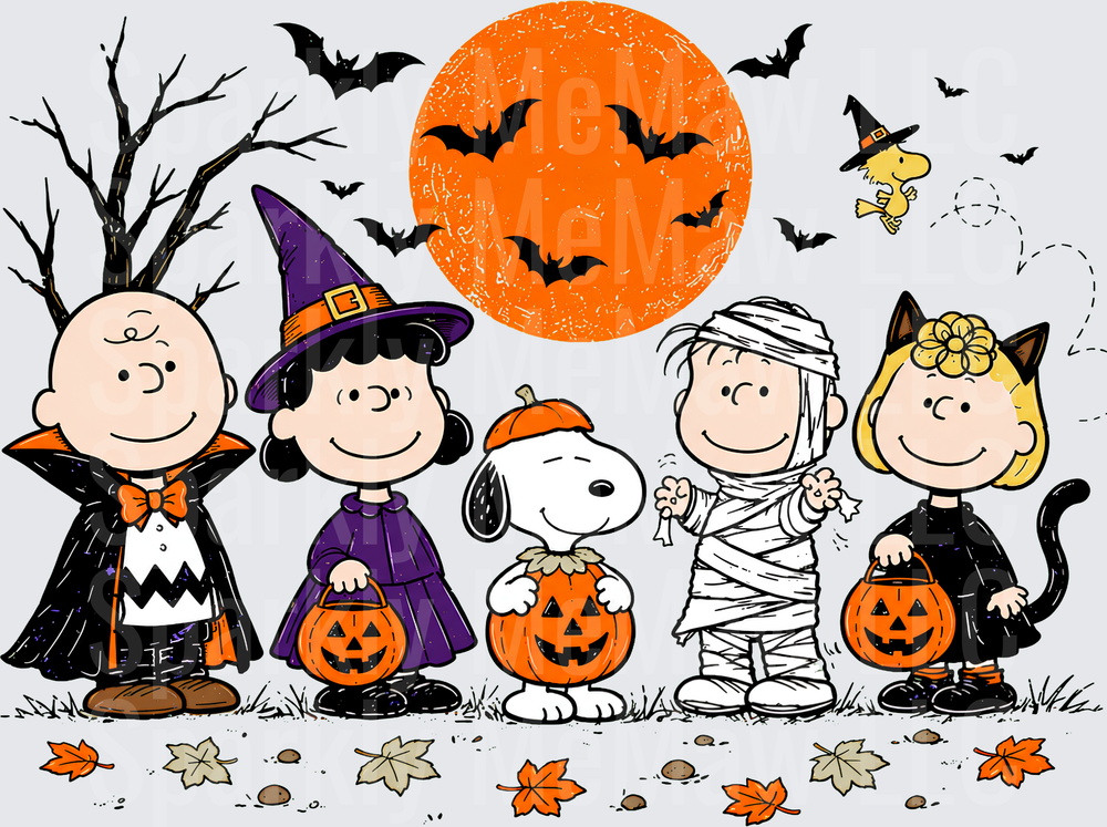 Peanuts Gang Halloween Trick or Treat This is a UV DTF Decal