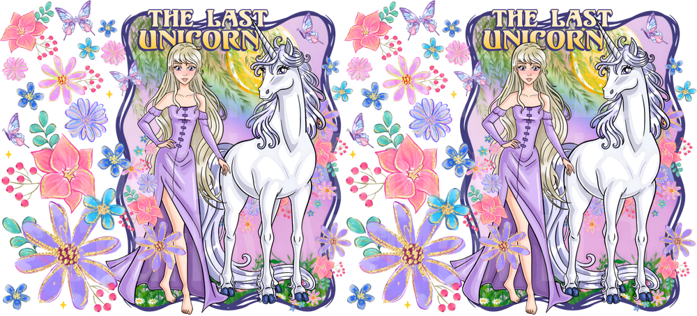 The Last Unicorn Princess with White Unicorn Floral Fantasy UF DTF Decal