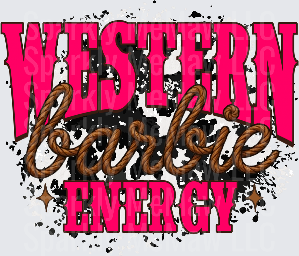 Western Barbie Energy Pink Typography with Cow Print Background UV DTF Decal
