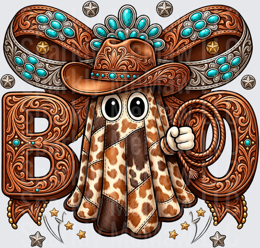 Western Ghost BOO Cowhide Cowboy is a DTF Transfer for Fabrics