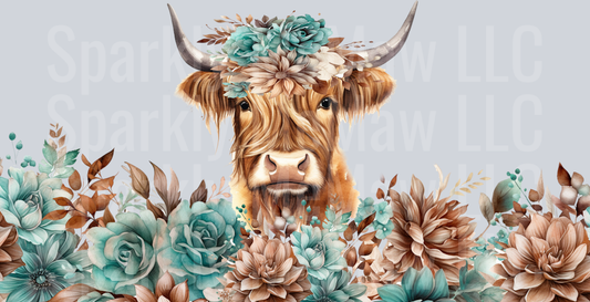 Highland Cow Green  16 oz UV DTF Wrap
