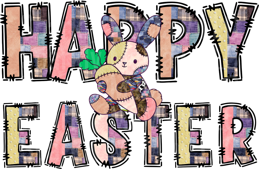 Happy Easter Patchwork Bunny with Four Leaf Clover UV DTF Decal