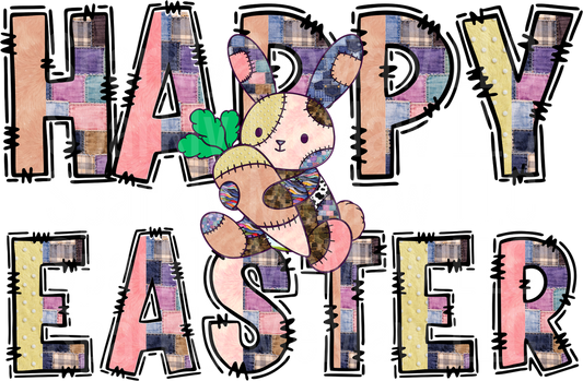 Happy Easter Patchwork Bunny with Four Leaf Clover UV DTF Decal