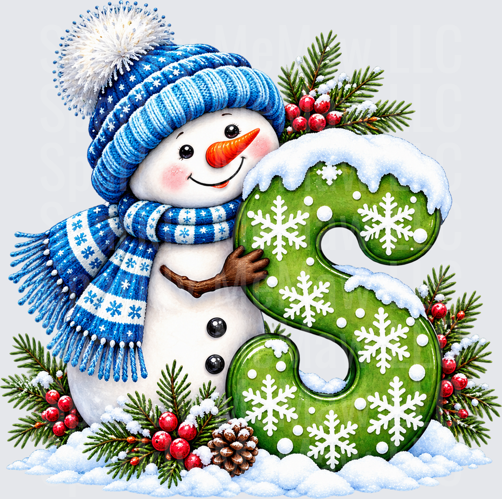 Snowman Letter S Christmas UV DTF DECAL (HARD SMOOTH SURFACE)