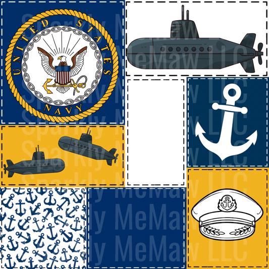 Navy 10x10 Cut and Stick Patchwork UV DTF Set