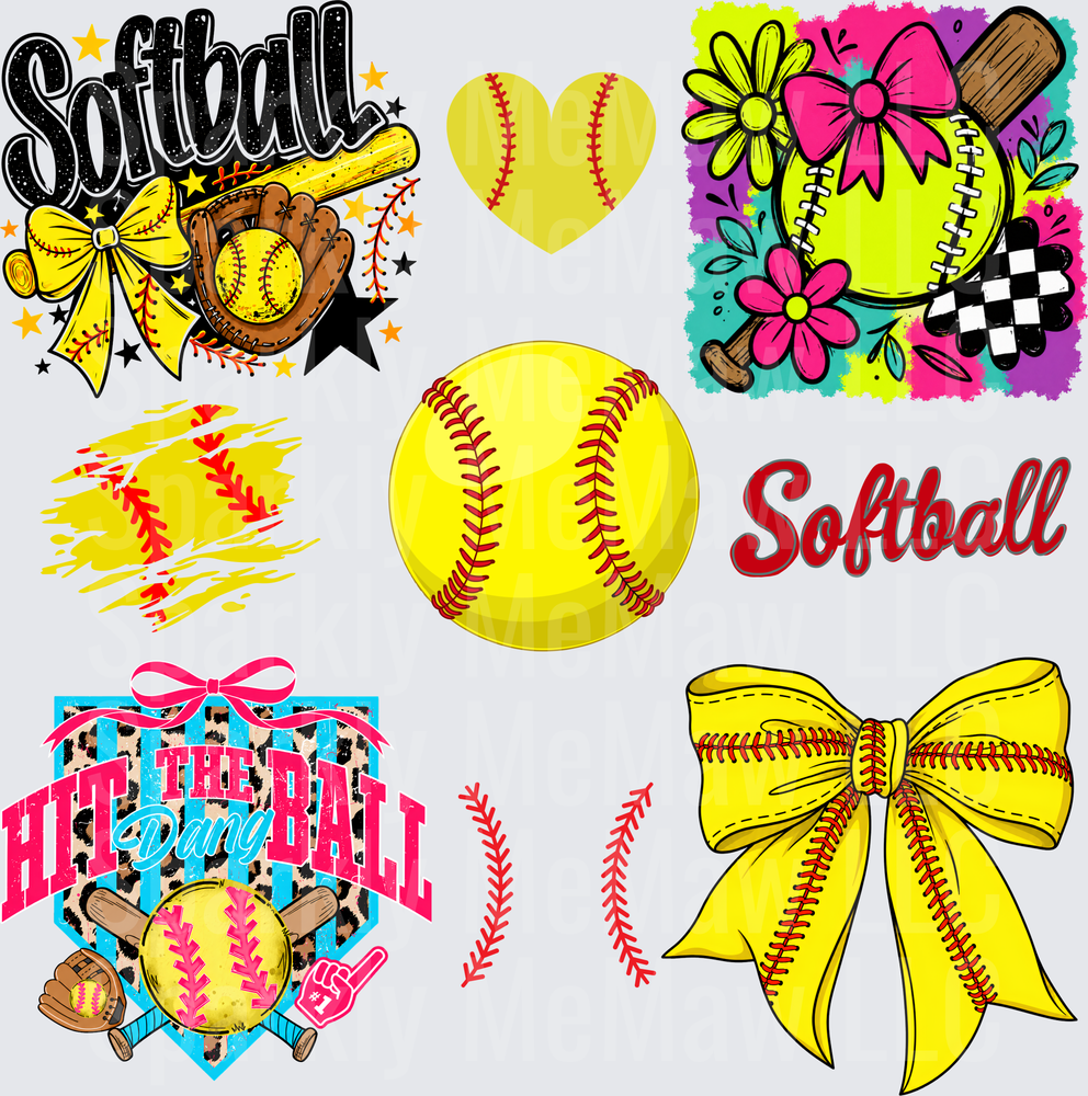 Softball Themed Designs 10x10 UV DTF Sheet