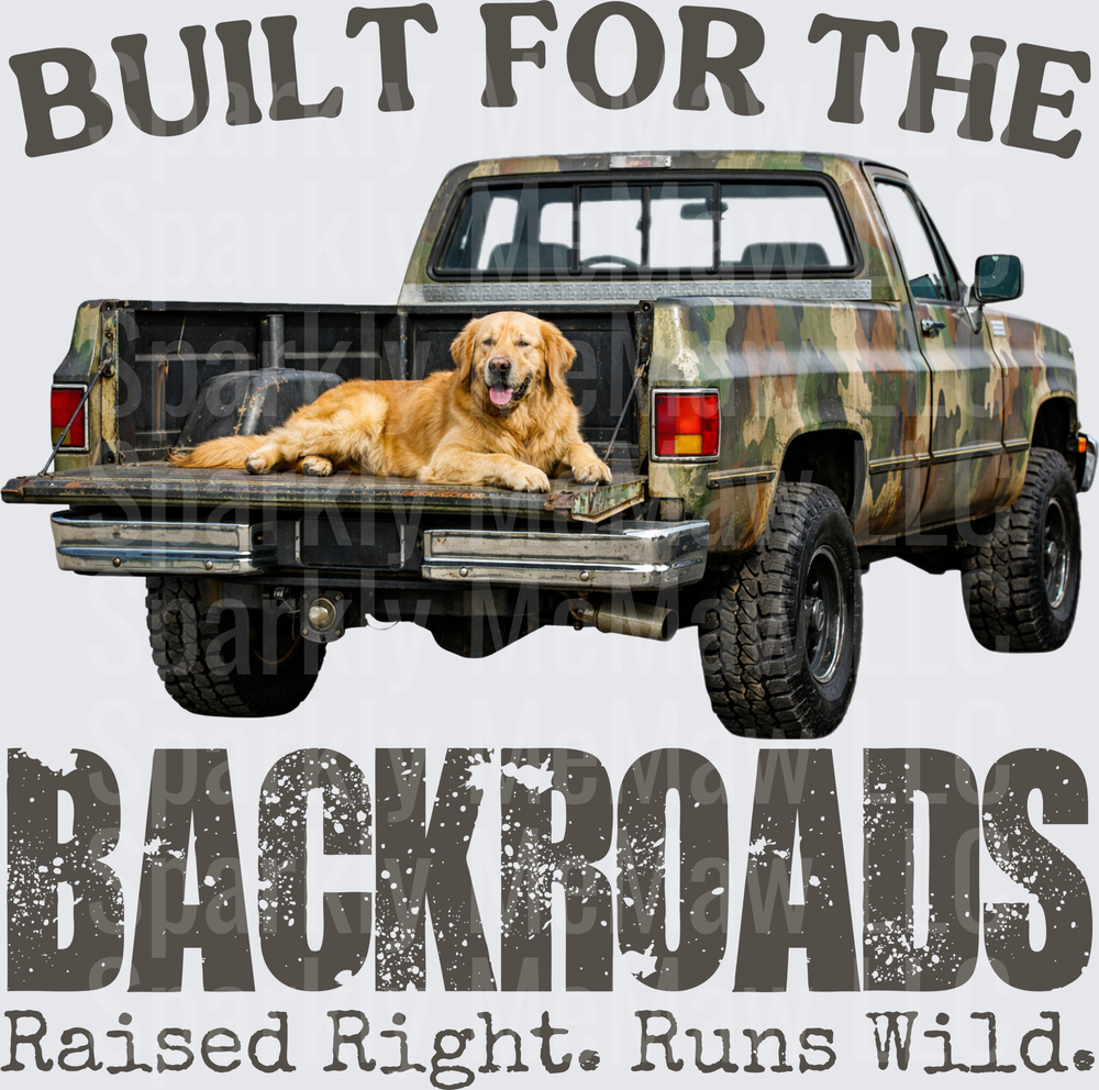 Built for the Backroads Golden Retriever Camo Pickup Truck UV DTF Decal