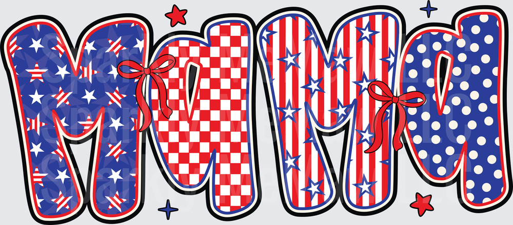 Patriotic MAMA Letters Red White Blue Stars Stripes Checkered Pattern UV DTF Decal