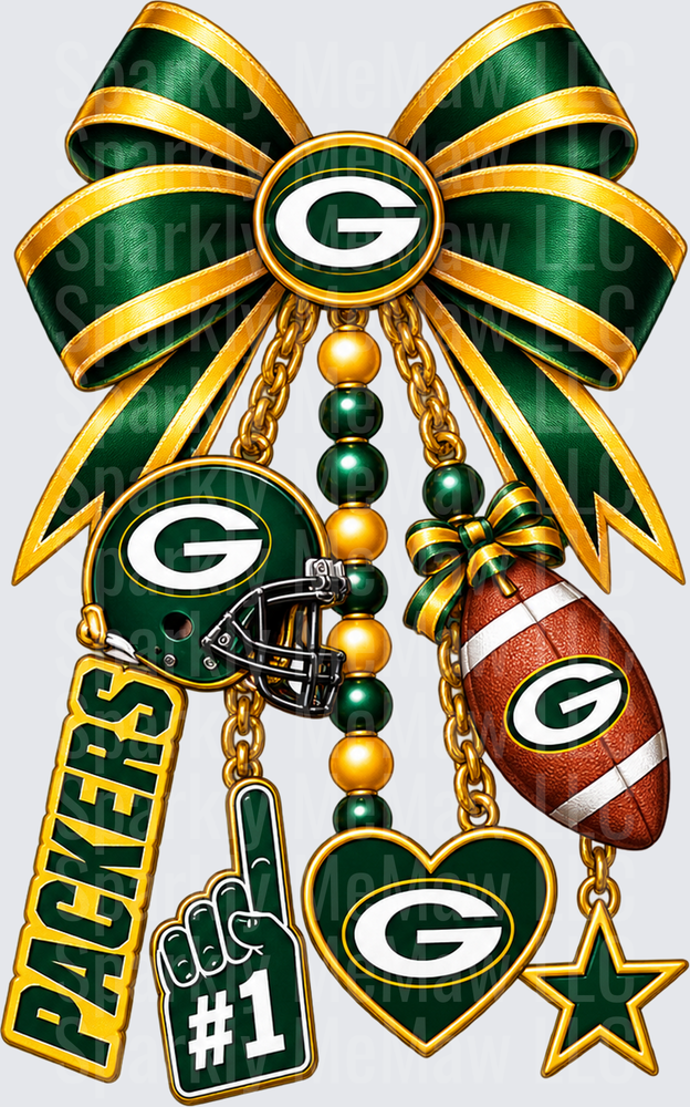 Green Bay Packers Bow Charm this is a UV DTF Decal