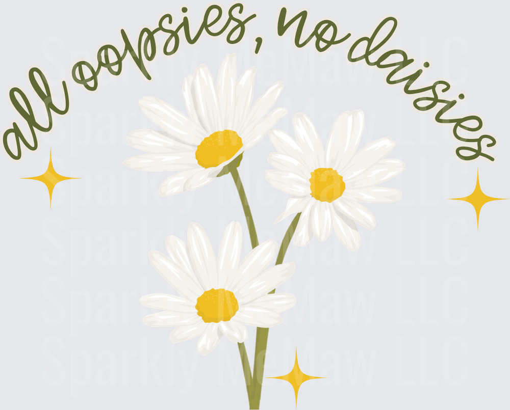 All Oopsies No Daisies White Flowers with Gold Stars UV DTF Decal