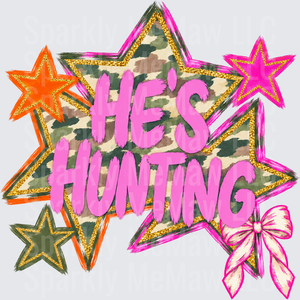 He's Hunting Camo Stars UV DTF Decal