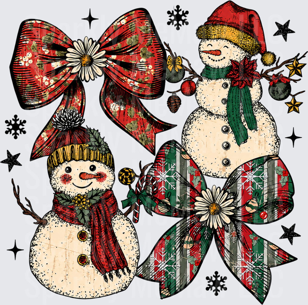 Vintage Christmas Snowmen Bows UV DTF Decal