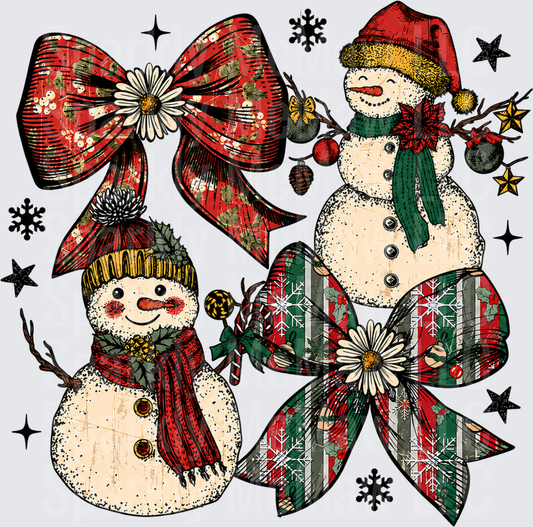 Vintage Christmas Snowmen Bows UV DTF Decal
