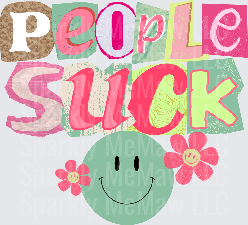 People Suck Smiley Face with Pink Flowers UV DTF Decal