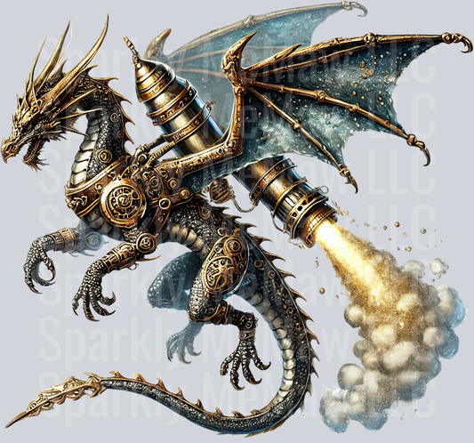 19 Steampunk Dragon UV DTF Clip Art Decal