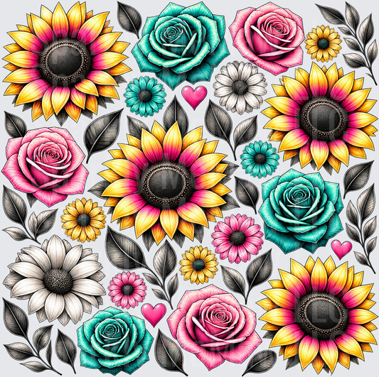 Vibrant Floral Mix 10x10 Cut and Stick UV Sheet