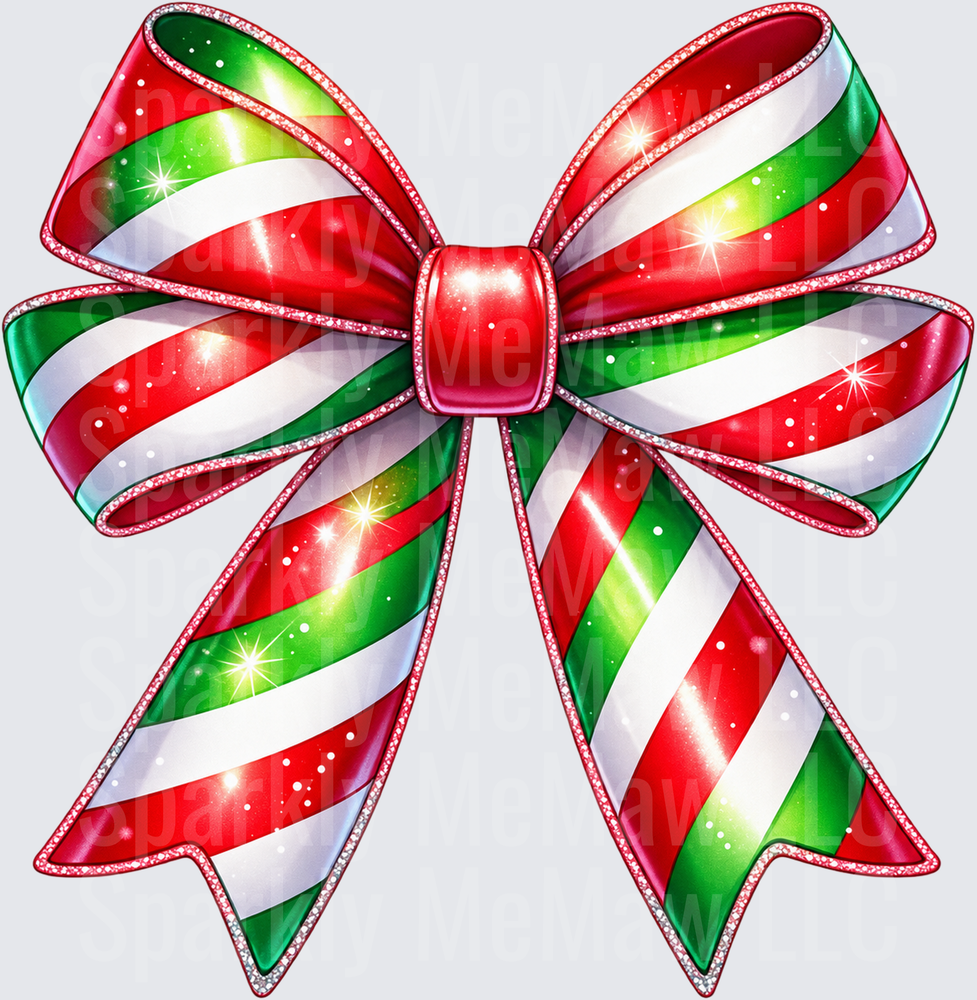 Glittery Christmas Candy Stripe Bow UV DTF Decal