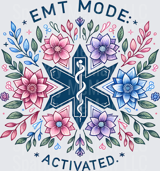 EMT Mode Activated Medical Star of Life with Floral Design UV DTF Decal