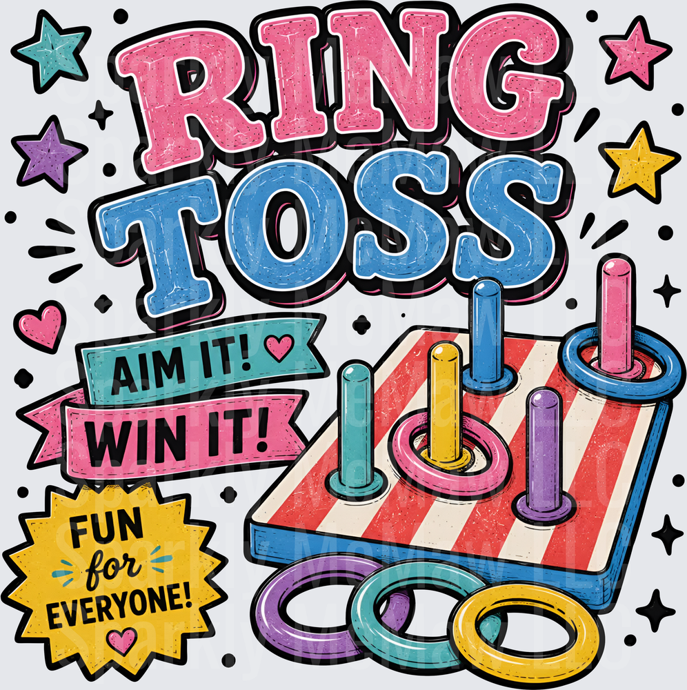Ring Toss Carnival Game with Colorful Stars and Motivational Banners UV DTF Decal
