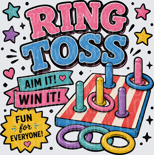 Ring Toss Carnival Game with Colorful Stars and Motivational Banners UV DTF Decal