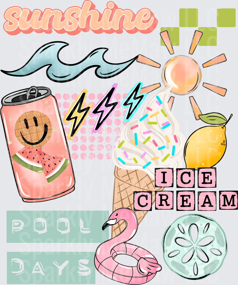 Sunshine Summer Pool Days Ice Cream Flamingo Float Beach Vibes UV DTF Decal