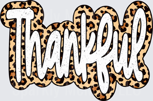 Thankful Leopard Print Script DTF Transfer for Fabrics