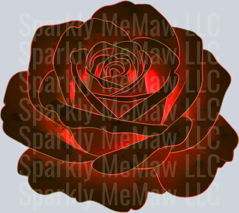 Dark Red Rose with Glowing Neon Outline Effect UV DTF Decal