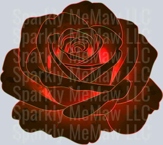 Dark Red Rose with Glowing Neon Outline Effect UV DTF Decal