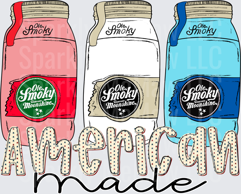 American Made Ole Smoky Moonshine Jars Patriotic Design 10x10 UV DTF Sheet