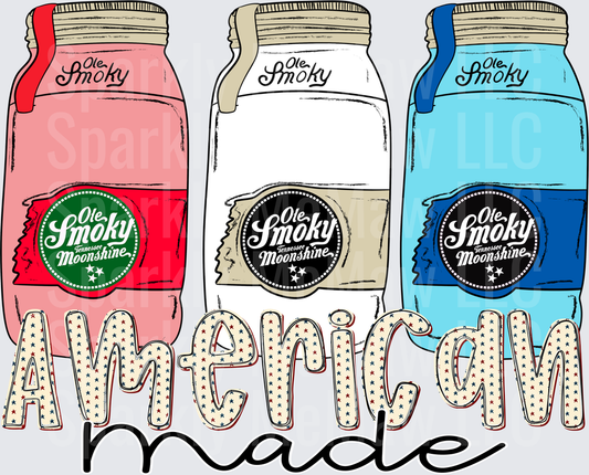 American Made Ole Smoky Moonshine Jars Patriotic Design 10x10 UV DTF Sheet