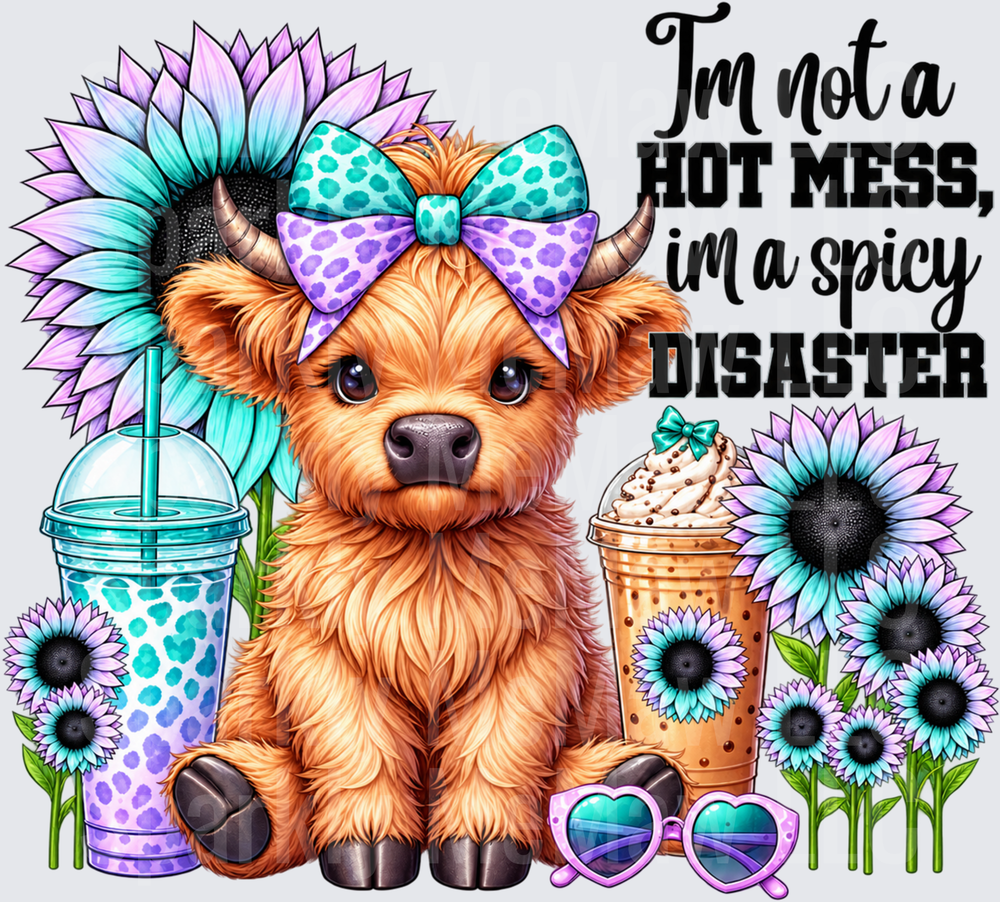 Spicy Disaster Highland Cow DTF Transfer for Fabrics
