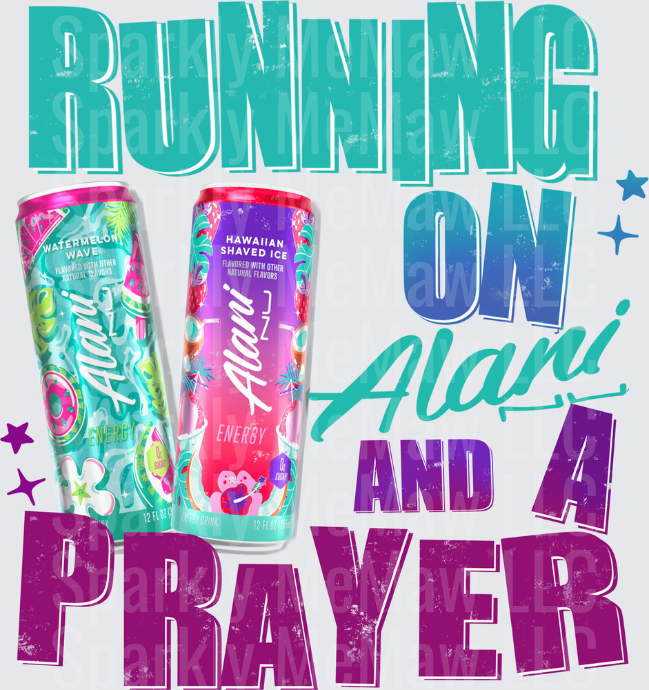 Running On Alani And A Prayer Alani Nu Watermelon Wave and Hawaiian Shaved Ice Energy Drink Cans UV DTF Decal
