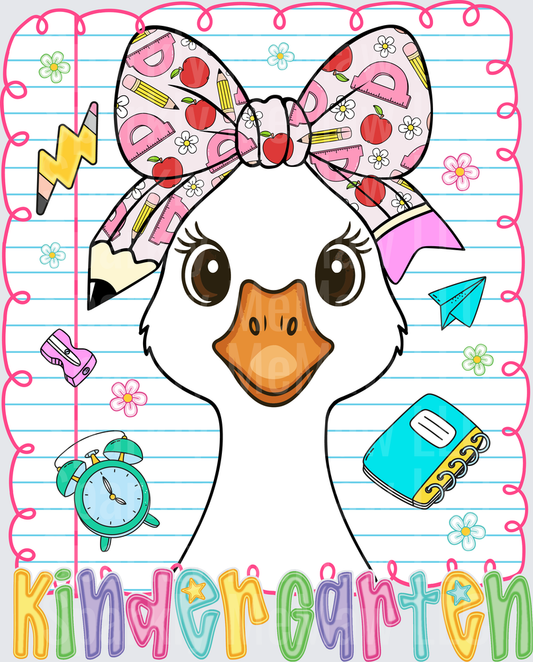 Cute Duck with School Supplies Bandana Kindergarten Back to School DTF Transfer for Fabric