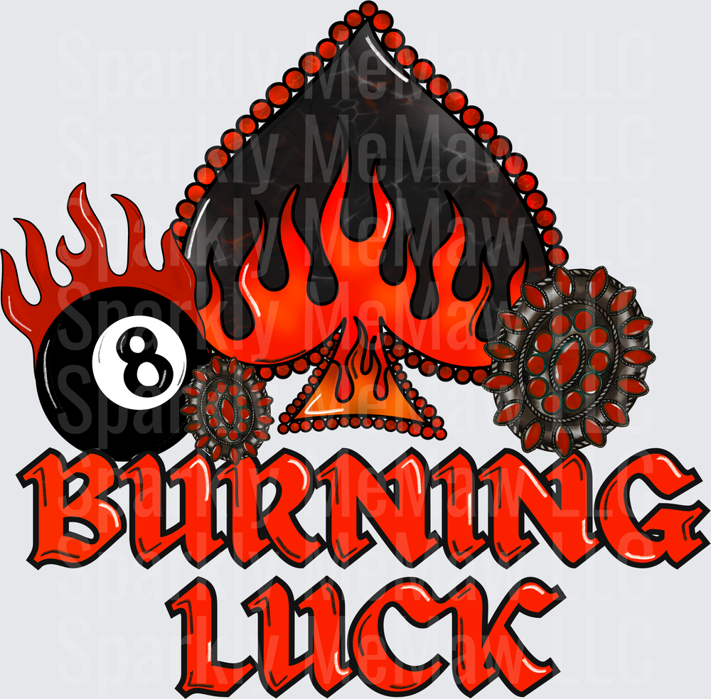 Burning Luck Flaming Spade Eight Ball Design UV DTF Decal