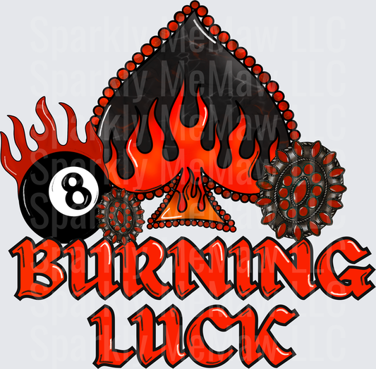 Burning Luck Flaming Spade Eight Ball Design UV DTF Decal