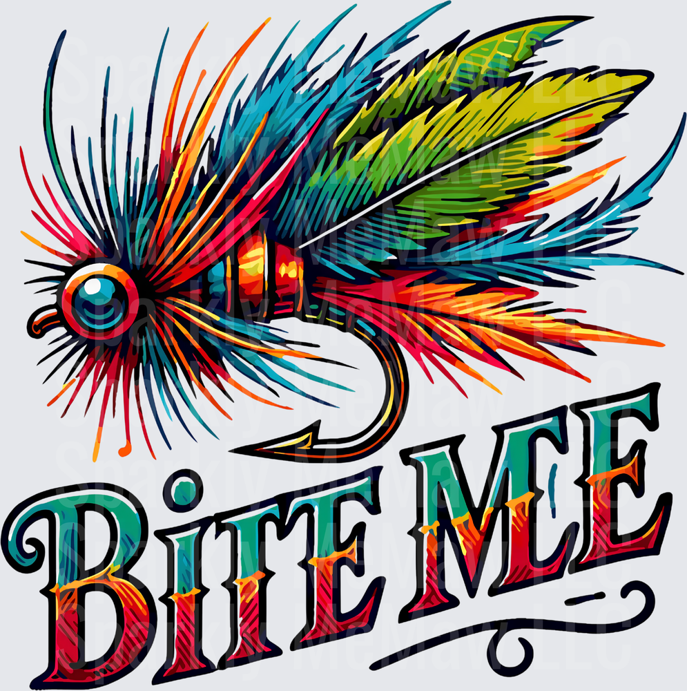 Colorful Fishing Lure with Bite Me Text UV DTF Decal