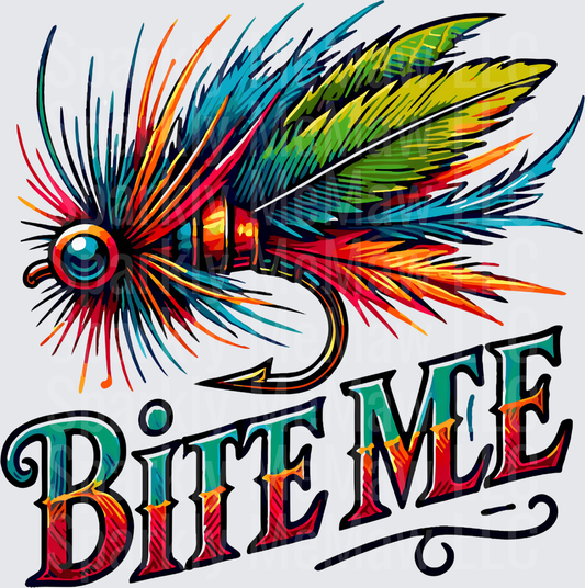 Colorful Fishing Lure with Bite Me Text UV DTF Decal
