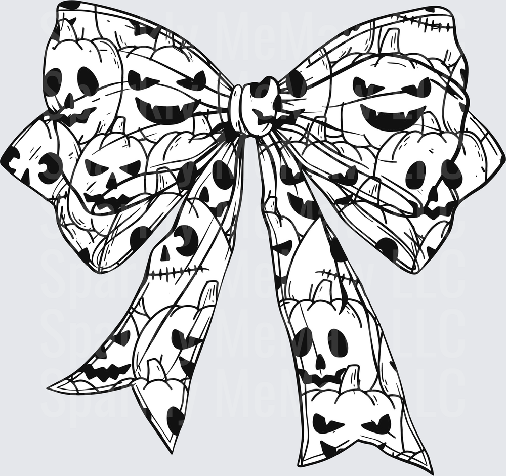 Halloween Pumpkin Skull Pattern Bow DTF Transfer Design