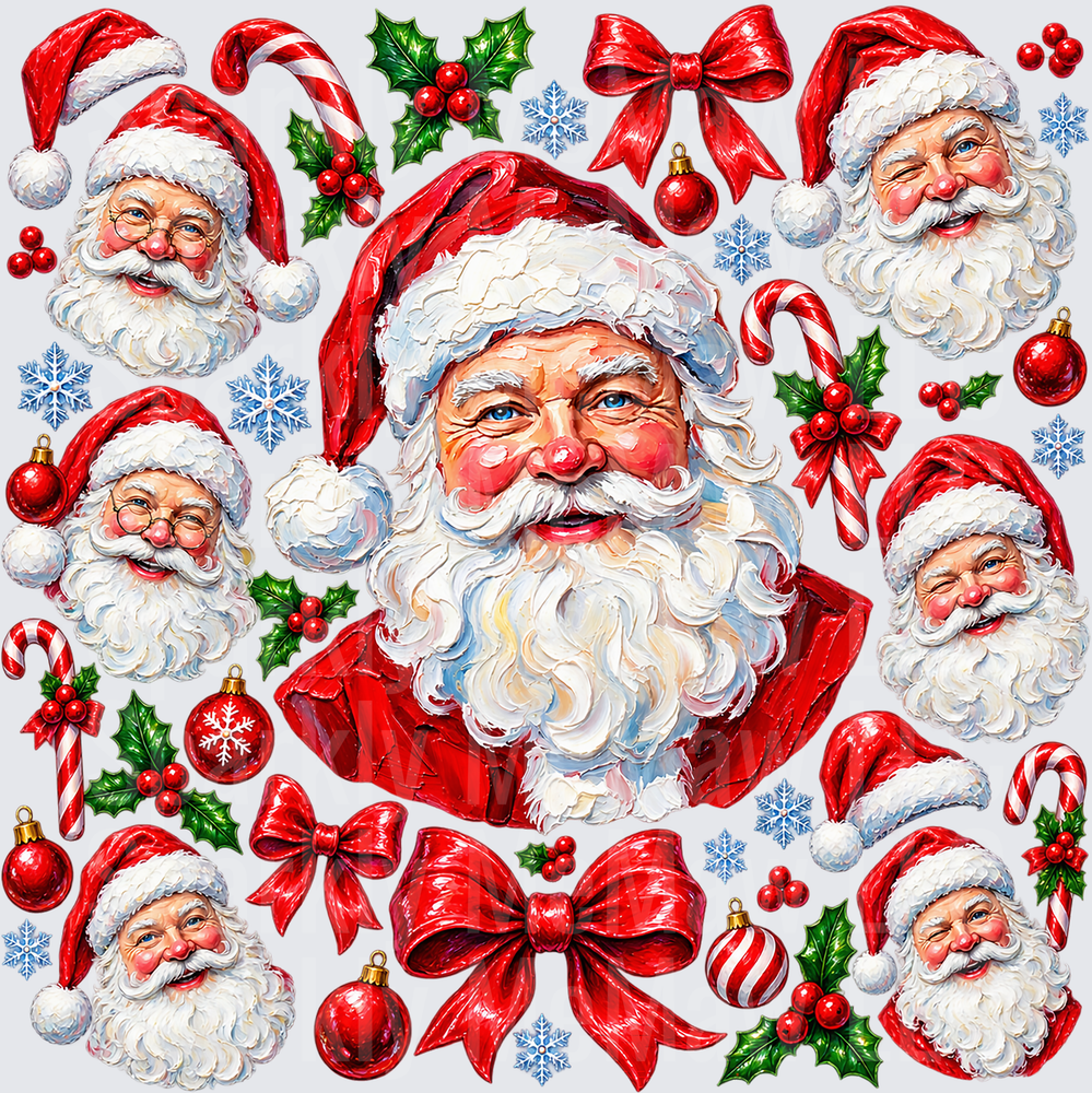 Santa Claus Christmas Holiday Elements 10x10 UV DTF Cut/Peel/Stick Sheet