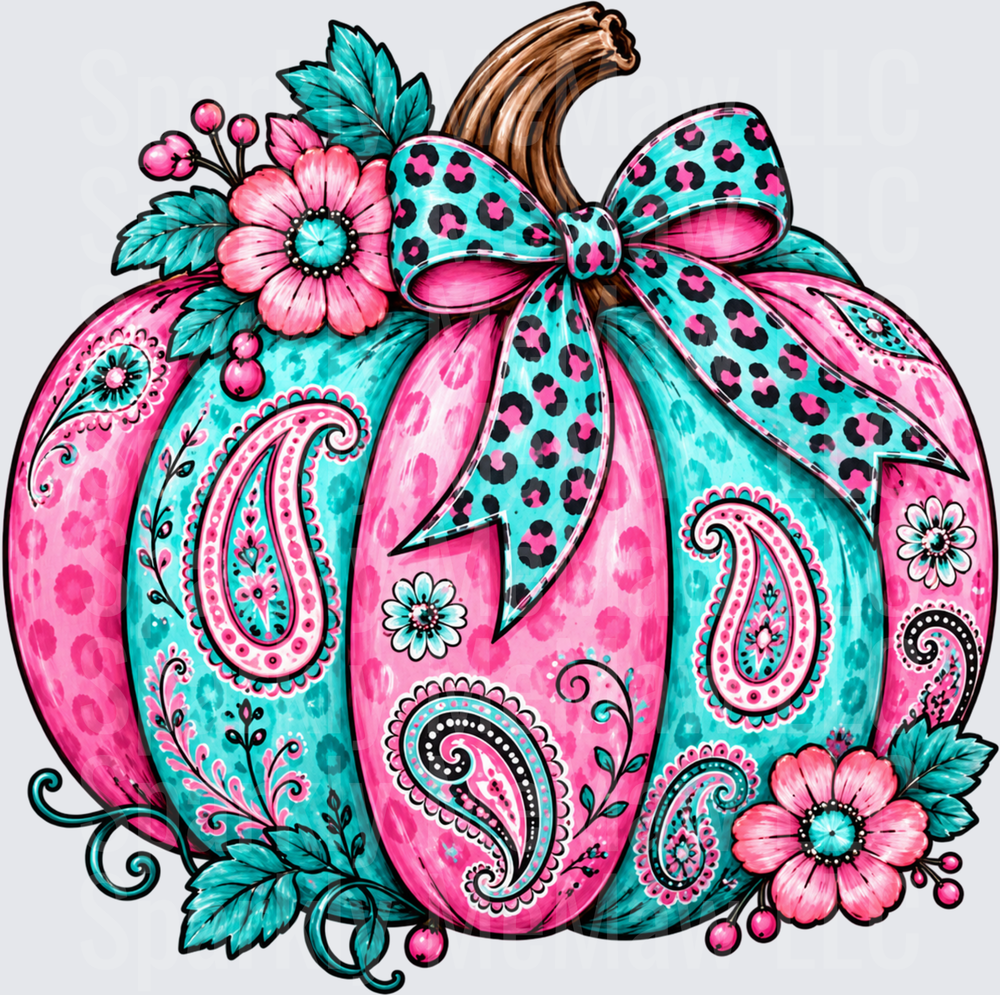 Pink Teal Paisley Pumpkin UV DTF Decal