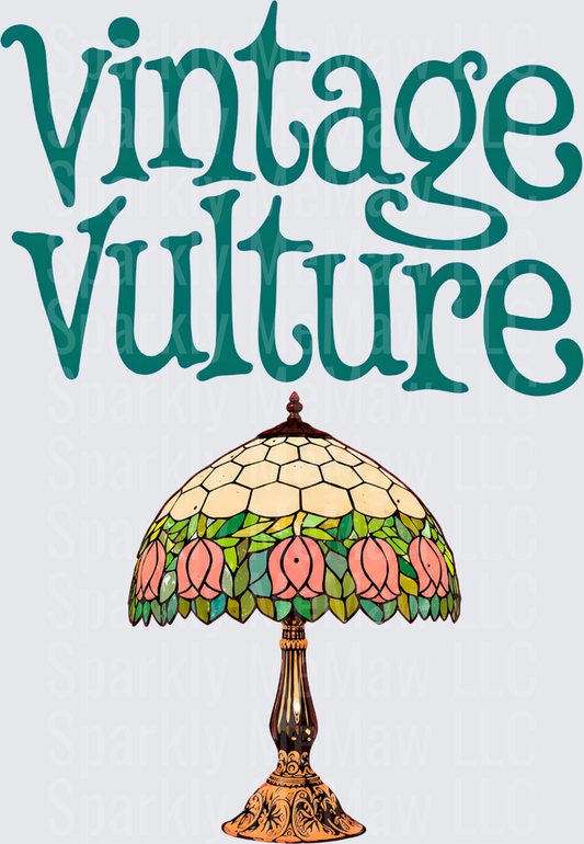 Vintage Vulture Tiffany Style Stained Glass Floral Lamp DTF Transfer for fabrics