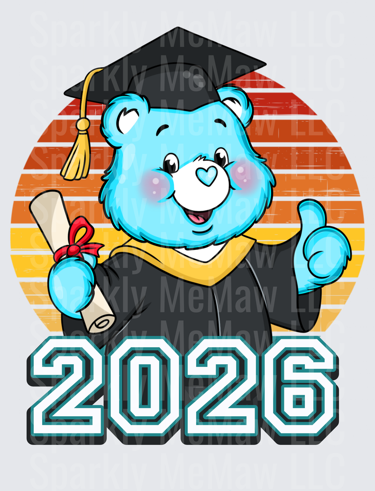 Cute Blue Graduation Bear 2026 with Diploma and Cap UV DTF Decal