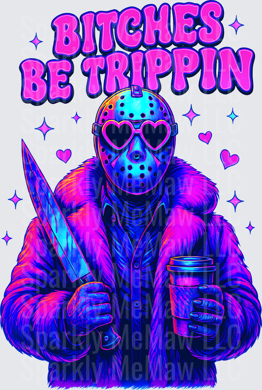 Bitches Be Trippin Jason Voorhees with Heart Sunglasses and Knife Vaporwave Style DTF Transfer for Fabric