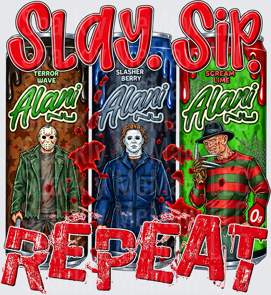 Slay Sip Repeat Horror Icons UV DTF Decal